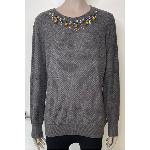 Joie Grey Jewel Embellished Wool Cashmere Blend Sweater - Picture 1 of 15